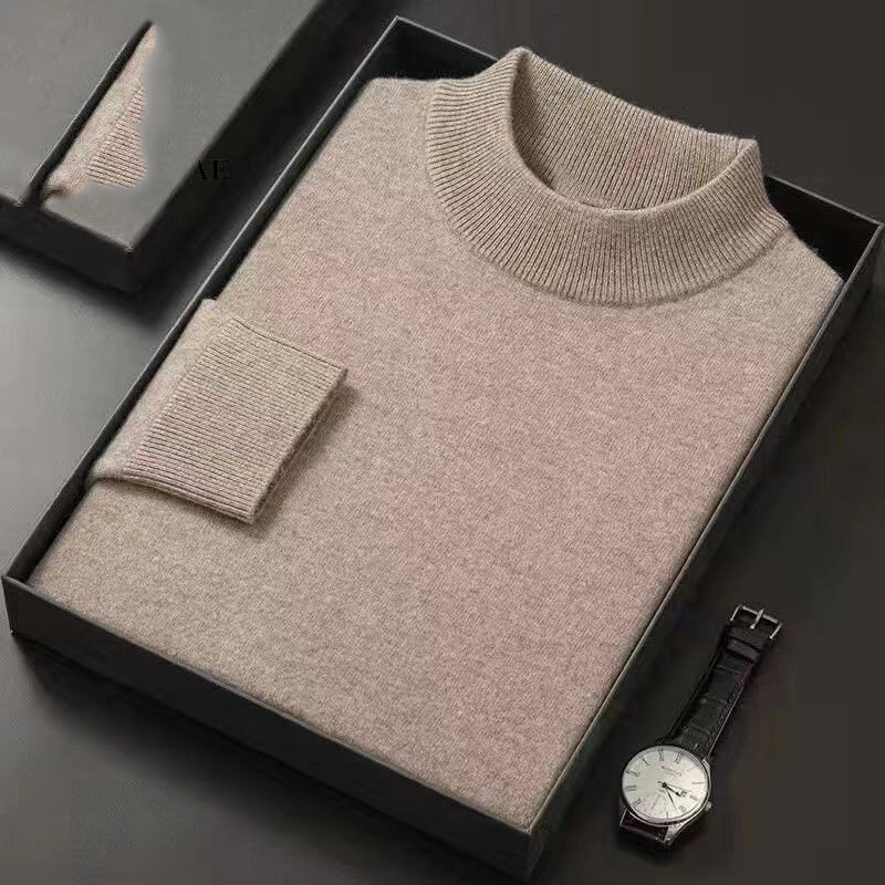 カシミヤボトムのハーフハイネックニットセーター、シンプルな厚手と暖かい、単色、秋冬ファッション、2023