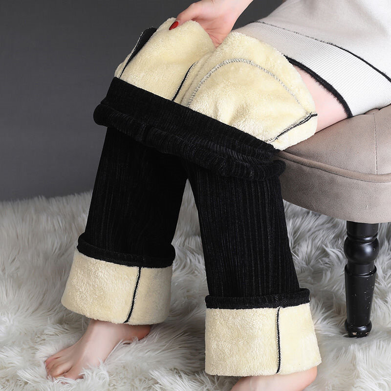 Celana wanita beludru tebal, celana lebar kaki lebar Musim Dingin 2024, celana wanita elegan Korea