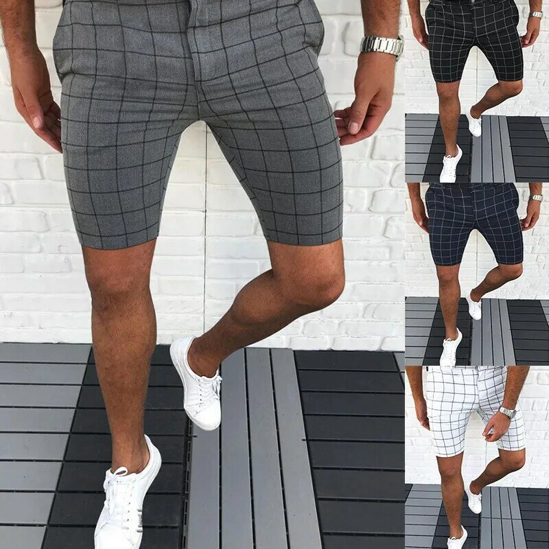 Celana Pendek Kasual Pria Celana Pendek Bagian Tipis Fashion Pria Ramping Elastis Musim Panas Baru untuk Bisnis Pria Pakaian Sehari-hari Hitam Abu-abu