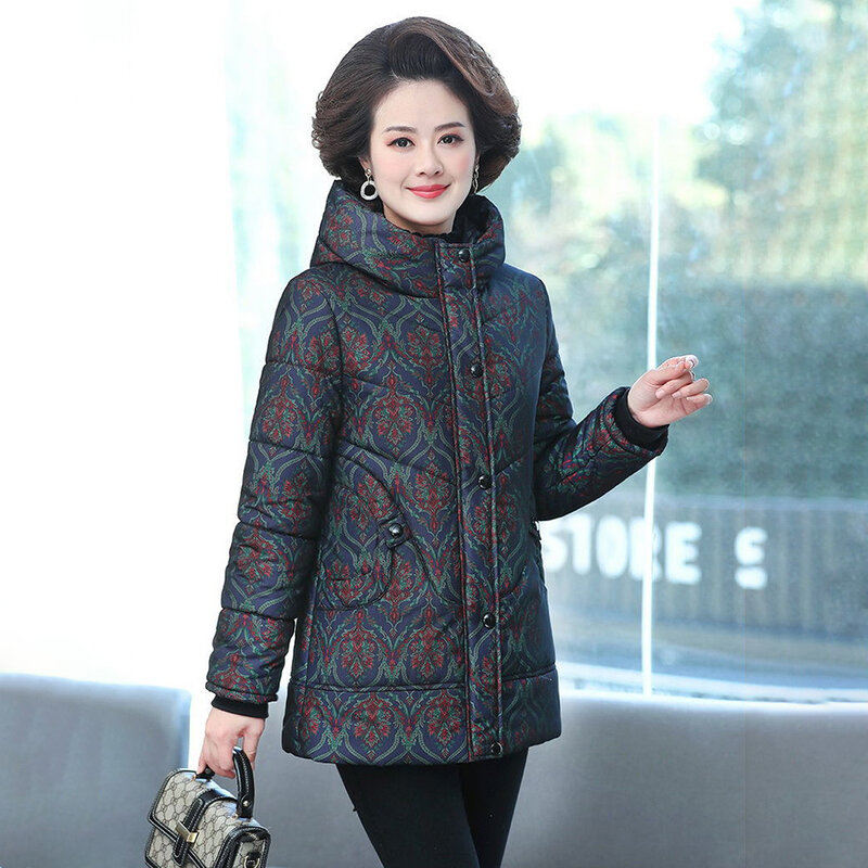 New Middle-aged And Elderly Fleece Cotton-padded  Large Size Loose Warm Mother Winter Hooded Fashion Western Coat Women 5X