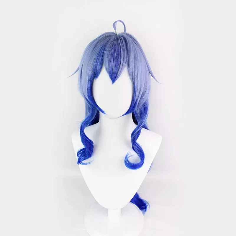 Genshin Impact Ganyu Cosplay Perruque, Carnaval, Spectacle en solo, Bleu aqua, Dégradé profond, Cheveux longs, Bonnet ultraviolet