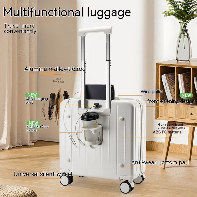 Sac d'embarquement à fixation avant multifonctionnel pour hommes et femmes, petite valise à roulettes universelle, bagage de 18 pouces, mot de passe en cuir S
