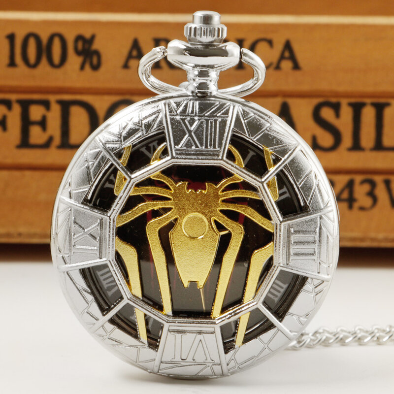 Reloj de bolsillo con diseño creativo de araña dorada para hombre y niño, collar con diseño calado, regalo Vintage