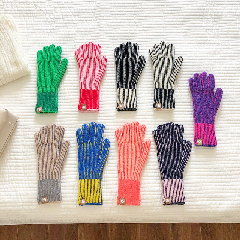Зимние перчатки для мужчин и женщин, плотные эластичные вязаные теплые варежки, уличные перчатки для вождения, перчатки унисекс с пальцами для сенсорного экрана, 1 пара