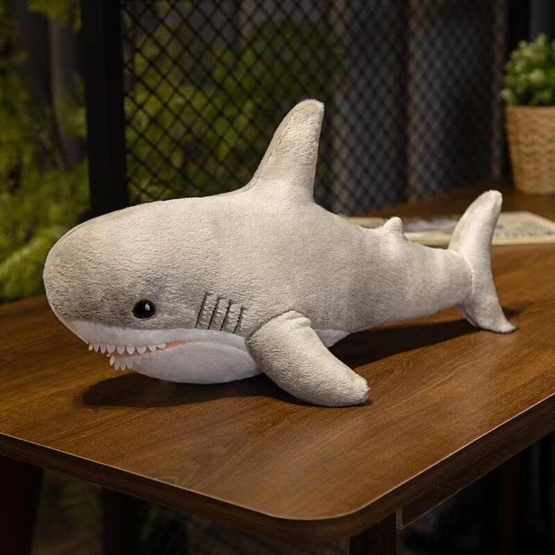 45/60cm gigante bonito tubarão pelúcia brinquedo macio recheado speelgoed animal leitura travesseiro para presentes de aniversário almofada boneca presente para crianças