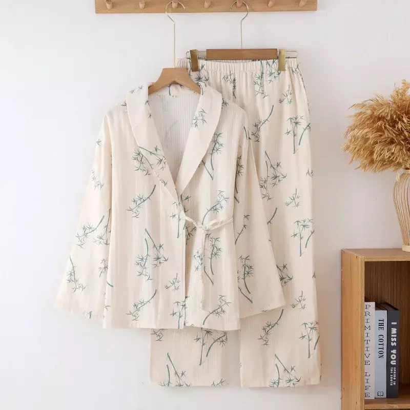 Double Gauze Cotton Pajamas Sets For Woman Princess Sleepwear Women's Home Wear Nightie Long Sleeve Floral Pyjama Set