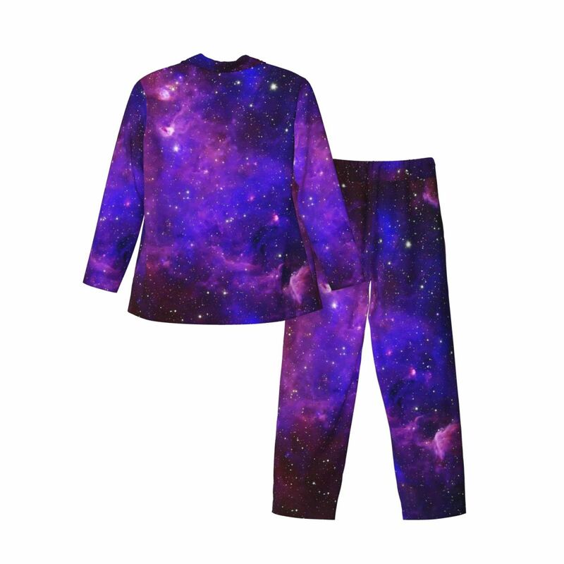 Пижама Мужская с длинным рукавом, комнатная одежда для сна с винтажным принтом, фиолетовый комплект из 2 предметов, Удобный домашний костюм оверсайз