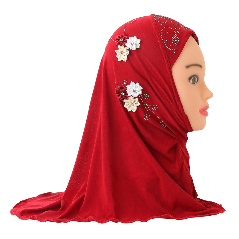 حجاب مغطى بأربع زهور للفتيات الصغيرات ، من عمر سنتين إلى 6 سنوات ، قبعة عربية ، جميلة