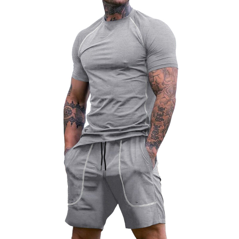 Daily Holiday Vacation Shorts T Shirt Tracksuit Set Tee Casual Colorblock Mens O Neck Short Sleeve Male Stylish