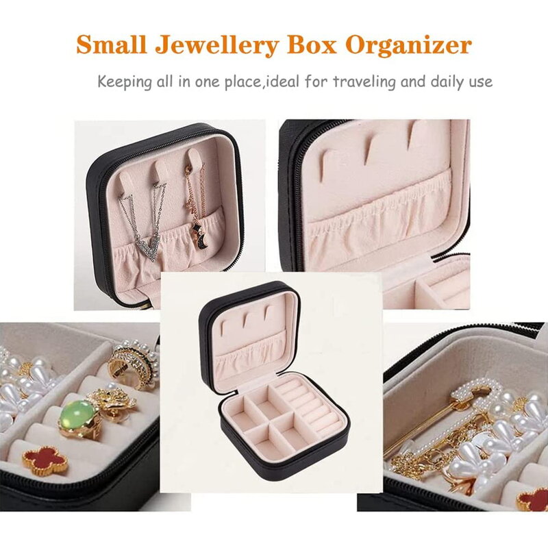 Kotak perhiasan Mini pola cetak huruf grafis baru kotak penyimpanan perhiasan tahan air perjalanan portabel tampilan kalung anting-anting