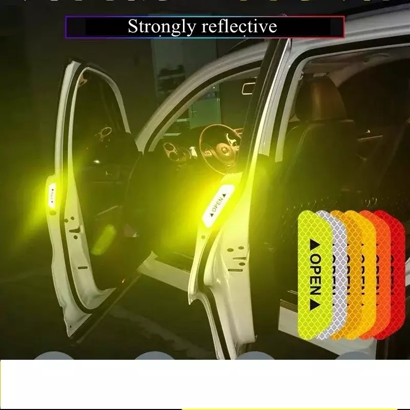 สติกเกอร์ติดประตูรถยนต์4ชิ้น/เซ็ตเครื่องหมายเตือนความปลอดภัยอเนกประสงค์เทปสะท้อนแสงสูงแบบเปิดแถบสะท้อนแสงสำหรับขับขี่รถยนต์