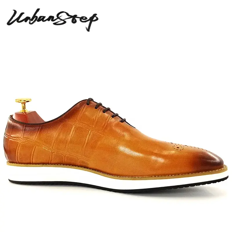 Zapatos de cuero informales de alta calidad para hombre, zapatillas planas cómodas OXFORDS con punta estrecha, zapatos de oficina y boda