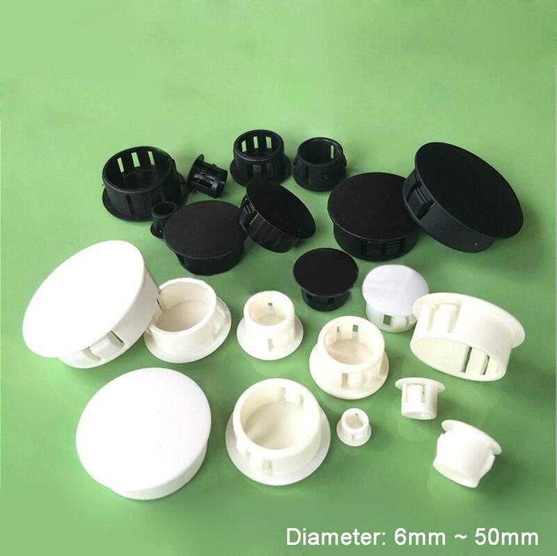Tampões brancos plásticos redondos da extremidade, tubulação do tubo introduz o bung da tomada, preto ou branco, 20 PCes pelo lote, 6mm ~ 50mm