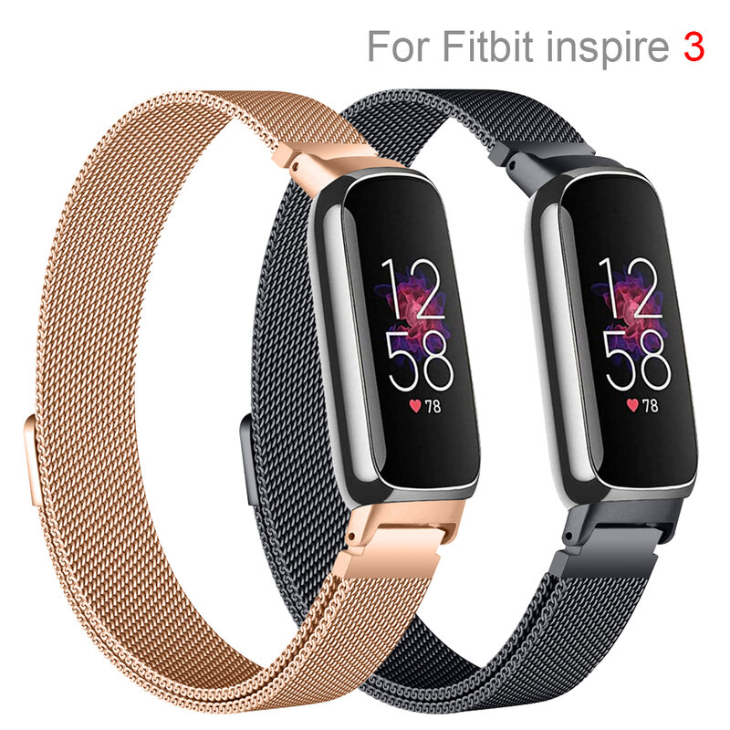 Bracelet magnétique pour Fitbit Inspire 3 pour hommes et femmes, bracelet de montre en maille, boucle de bracelet