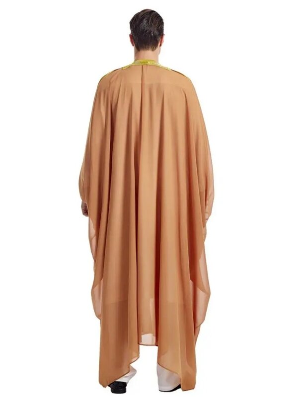 Robe bordado Ramadan Thobe, capa de manga comprida de cor contrastante masculina, abaya burqa