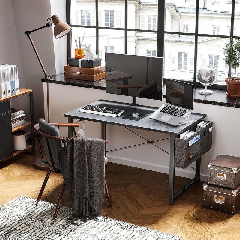 Escritorio de oficina grande para ordenador, mesa de trabajo moderna con gancho para auriculares para el hogar, escritorio para juegos de 48 pulgadas con almacenamiento