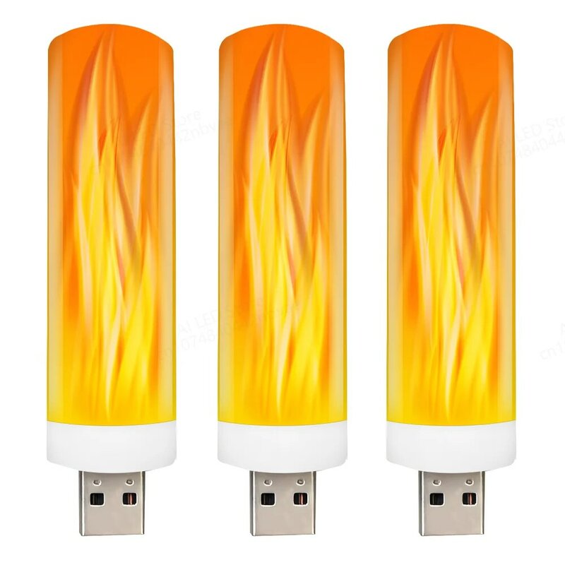 USB LED Atmosfera Flame Flashing Candle Lights, Book Lamp, Power Bank, Camping Iluminação, Cigarette Lighter Effect