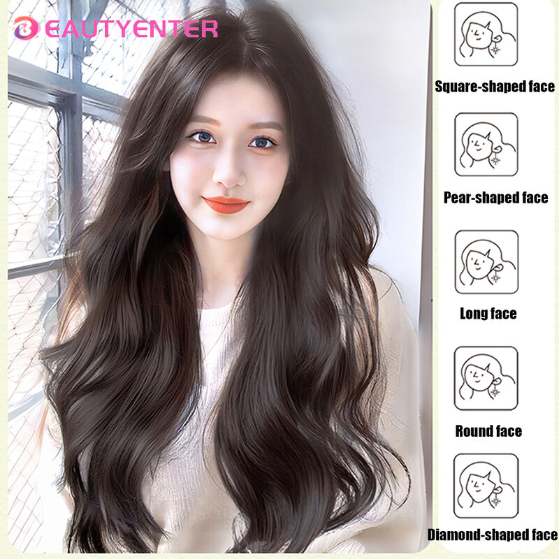 BEAUTYCODE Synthetic Wigs Long Curly Wave Wigs with Bangs for Women Cool brown Daily Cosplay Hair Wigs Heat Resistant