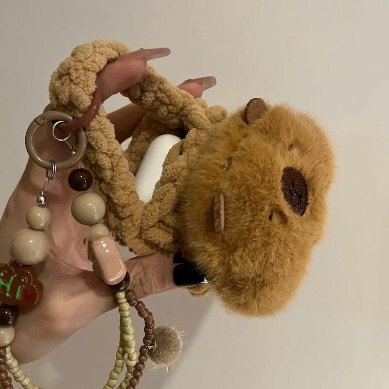 Braune Cartoon Capybara Geldbörse Geschenk Geflecht niedlichen Plüsch Puppe Schlüssel bund Tasche Ornament Kopfhörer Fall Schlüssel ringe Anhänger