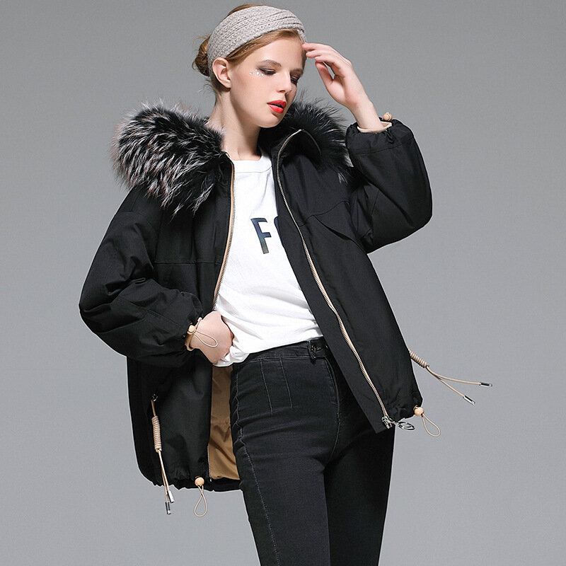 Chaqueta de plumas con Cuello de piel de pato blanco para mujer, abrigo ajustado a la moda, novedad de invierno y otoño, 2022