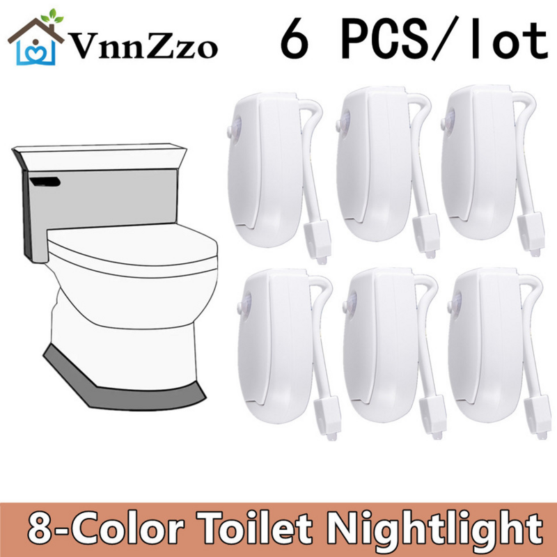 6 pçs/lote luz da noite do banheiro pir sensor de movimento luzes do banheiro led lâmpada da noite 8 cores vaso sanitário iluminação para banheiro