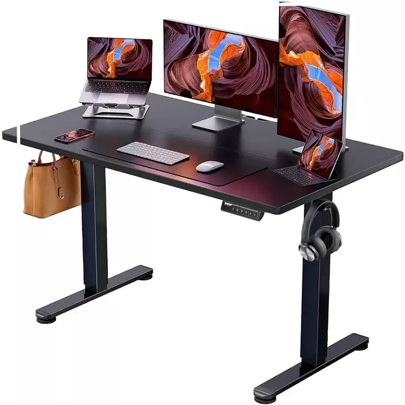 โต๊ะทำงานแนวตั้งแบบไฟฟ้าปรับความสูงได้โต๊ะทำงานขนาด48X24นิ้วโต๊ะสำนักงานบ้านเมมโมรีคอมพิวเตอร์ (สีดำ)