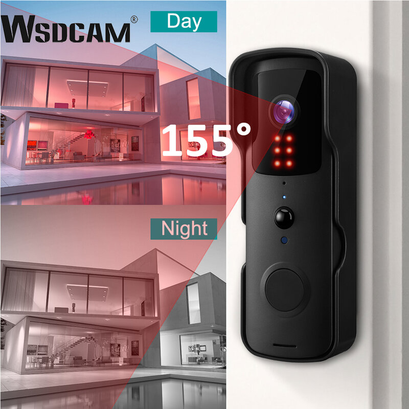 Wsdcam สมาร์ท Tuya กริ่งประตู Wi-Fi กล้องวิดีโอไร้สาย1080P HD กริ่งประตูการมองเห็นได้ในเวลากลางคืนภาพความปลอดภัยในบ้านกล้อง
