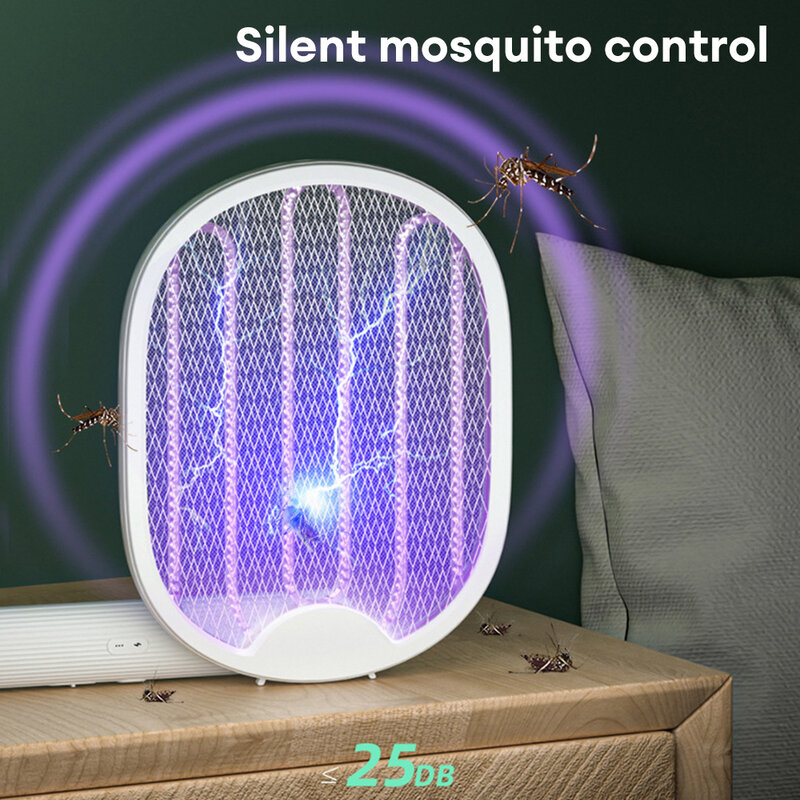 Pemukul nyamuk, elektrik lipat pembunuh nyamuk, USB dapat diisi ulang raket nyamuk, pembunuh serangga dengan lampu UV, Zapper serangga 3000V
