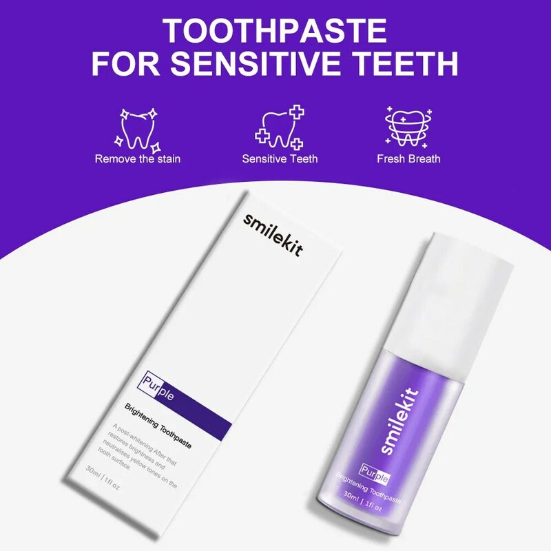 New Teeth Whitening Purple dentifricio Mousse cura dentale per i denti White Brightening cura dei denti riduce l'ingiallimento 30ML