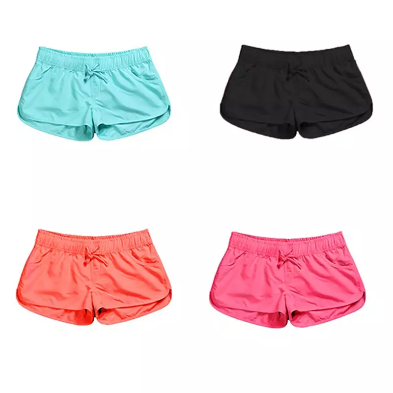 Shorts casuais para mulheres, cor sólida, solto, cintura elástica, respirável, esportes, ioga, praia, verão
