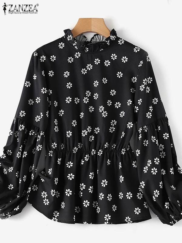 ZANZEA-blusa floral vintage feminina, top boêmio muçulmano, manga comprida, camisa casual elegante, Turquia, Dubai, abaya, outono, 2023