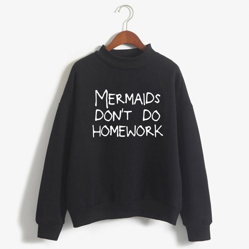 MERMAIDS DON'T DO HOMEWORK Print Women Sweatshirt Korean O-neck Knitted Pullover Thick Autumn Candy Color Loose women Clothes