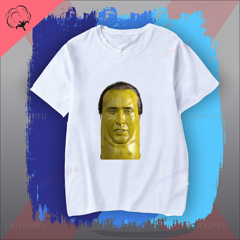 Camiseta de algodão estampada masculina e feminina, roupas engraçadas de manga curta, roupas com gola redonda, tops fashion, Nicolas Cage