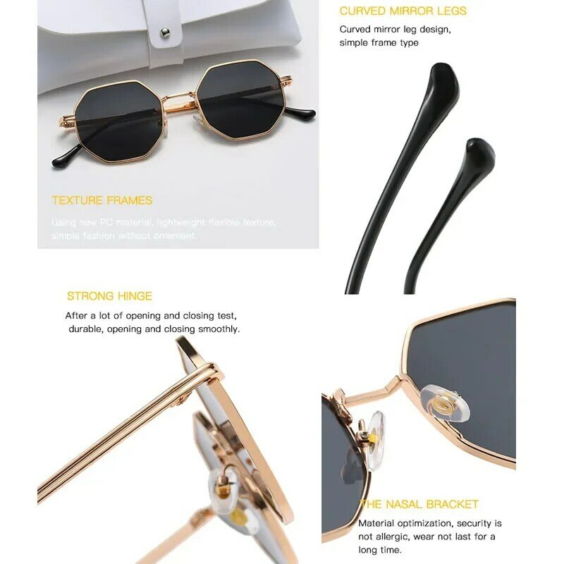 Gafas de sol poligonales de Metal para mujer, lentes de sol de estilo Retro, clásicas, de lujo, con protección Uv400, para conducir y viajar, 2023