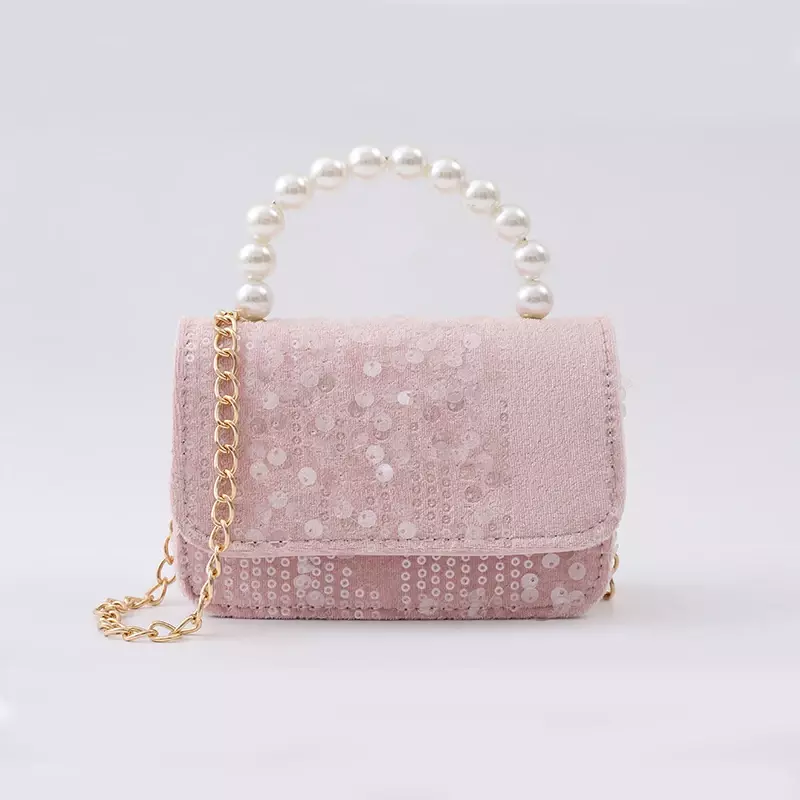 Bolso de hombro con lentejuelas y perlas para niña y bebé, cartera bonita de princesa, mini bolso para mujer