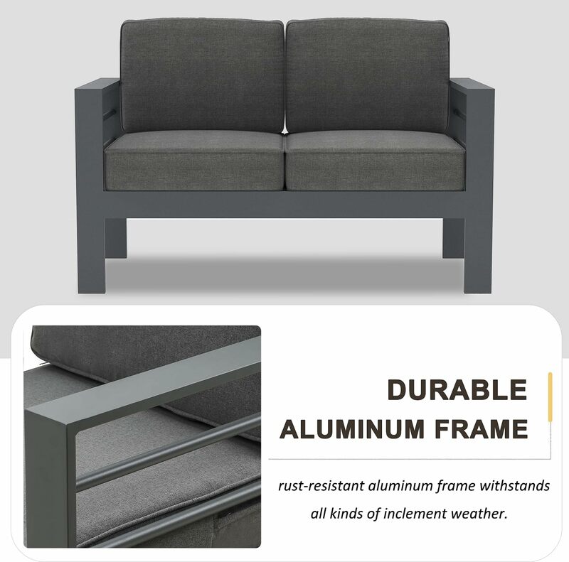 Causeuse d'extérieur en aluminium, chaise de canapé 2 places avec coussins