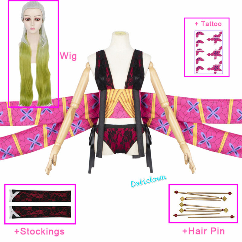 女性のためのアニメの着物ドレス,2つのダキコスプレスーツ,ヘアピン,タトゥー,かつら,アッパームーン,パーティーの衣装,セクシーなドレス,6