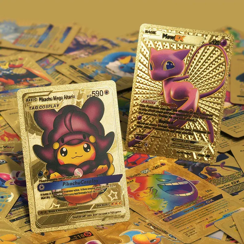 Pokémon Pikachu Collection Cards, Ouro, Prata, Preto, Colorido, Vmax, GX, Vstar, Espanhol, Inglês, Francês, Alemão, Toy Gift, 27-110Pcs