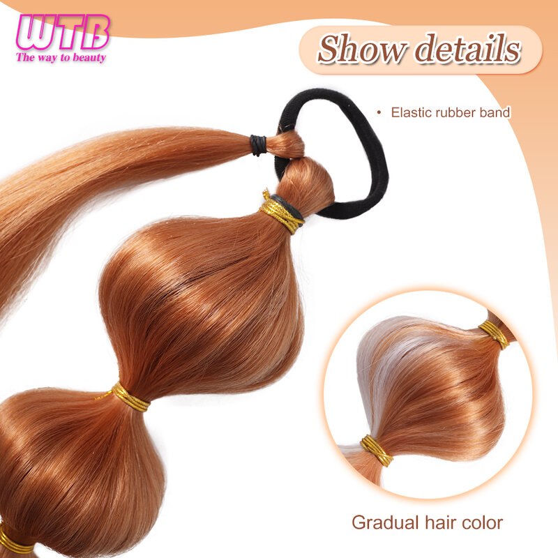 WTB Bubble Ponytail Extension para mulheres, sintético, urdidura ao redor, extensões de cabelo, lanterna Bubble Ponytail, preto natural