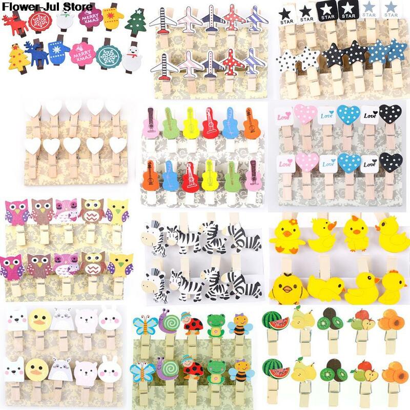 8/10/12 Pcs  Christmas Decor Cute Anmal Groom Bride Natural Wooden Clips For Photo Clips Clothespin Craft Decoration Clips Pegs