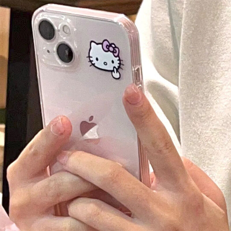Чехол Hello Kitty Sanrio для iPhone15 Женский, милый мультяшный защитный чехол для телефона 14 13 Plus Pro Max, игрушки для девочек, подарки