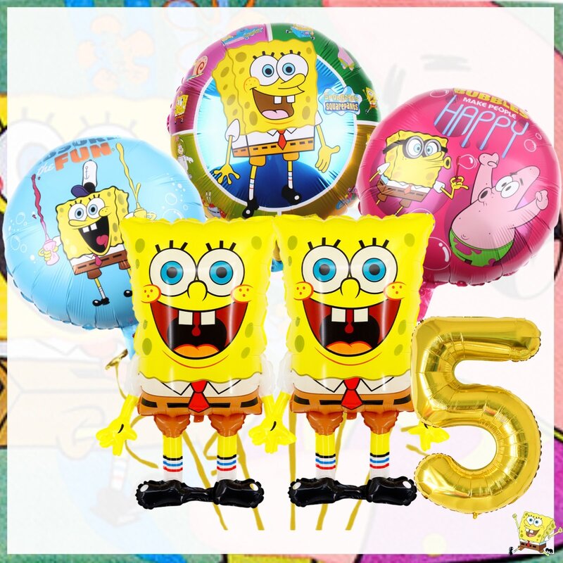 Sponge-Bob Birthday Party Decor Disposable Tableware Plate Cake Topper Gift Bag Backdrop Balloon Baby Shower Kids Party Supplies