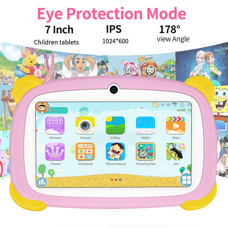 Tableta Global de 7 pulgadas para niños, 4GB de RAM, 64GB de ROM, portátil y ligera, lista para aprender, Android 9, batería de 2024 mAh, 4000