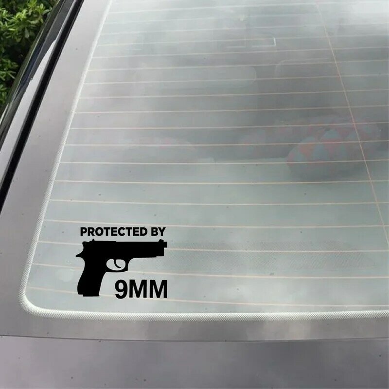 13CM For Protected By The Gun 9MM Bumper Vinyl Car Sticker Firearm Gun Ammo Decor
