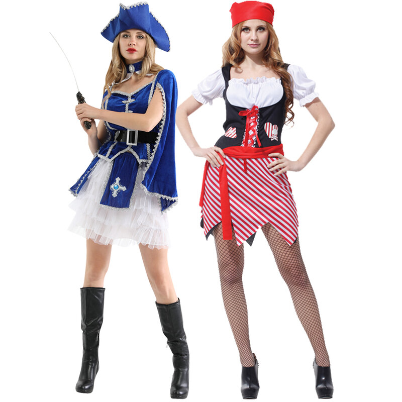 Frauen sexy Erwachsenen Cosplay Party Karibik Piraten Kostüm Kleid Hut Erwachsenen Cosplay Halloween Fantasien Frauen Kostüme Kleidung