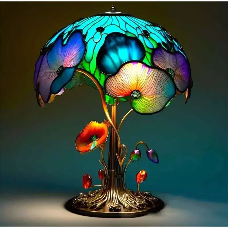 버섯 스테인드 글라스 테이블 램프, 유럽 빈티지 크리에이티브 다채로운 야간 조명, 거실 침실 침대 옆 실내 장식 책상 조명