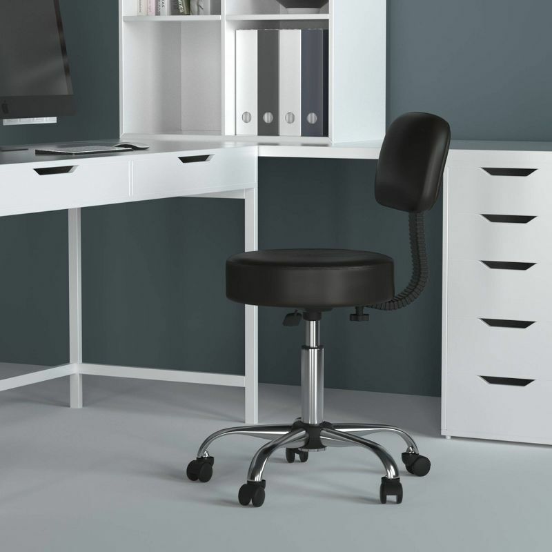 Black Medical Stool with Back Cushion for Clinic or Lab Use