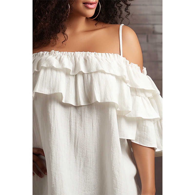 Женская Повседневная белая льняная блузка с открытыми плечами и коротким рукавом