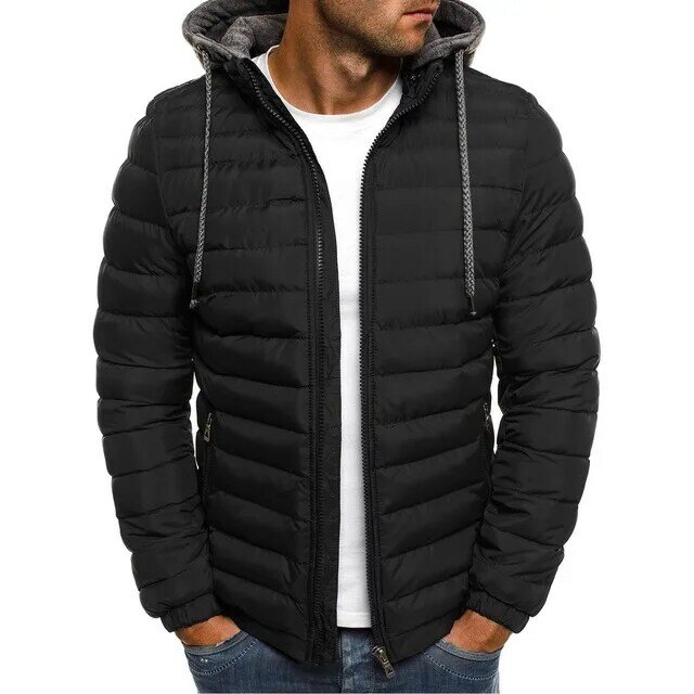 Nowa jesienno-zimowa męska kurtka z solidną bawełniana bluza z kapturem na co dzień ciepłe ubrania męski płaszcz Streetwear kurtka pikowana mężczyzna