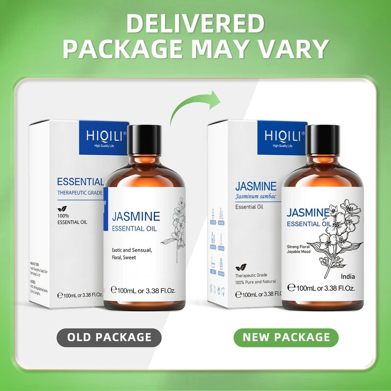 HIQILI-Aceites Esenciales de jazmín 100ML, aceites nature puros para aromaterapia, utilizado para difusor, humidificador, masaje, fragancia DIY